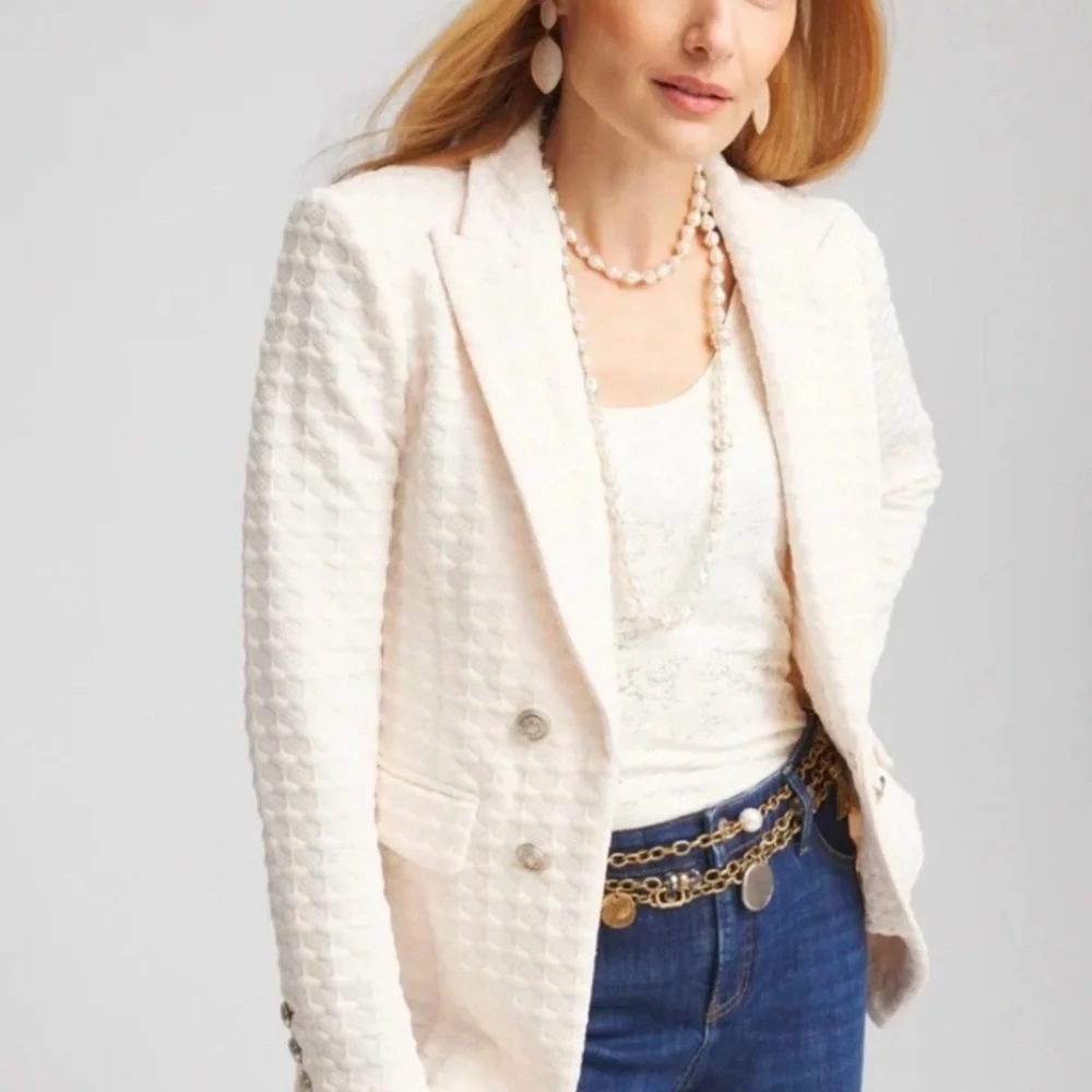 Chico's Cream Textured Blazer Chico Size “2” and US size 12. Like brand new - Picture 1 of 8